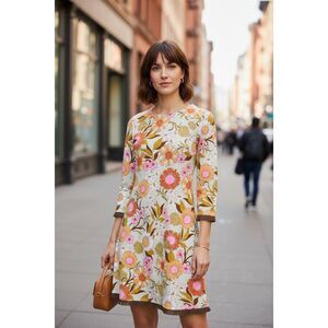 NWOT Spartina 449 Island Fringe Heyward's Rate Gerber Daisies 3/4 Sleeves Dress